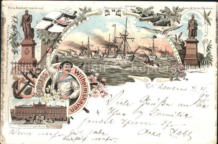 Wilhelmshaven  CITY Prinz Adalbert Denkmal Werfttorgebaeude Matrose Schiffe Kai