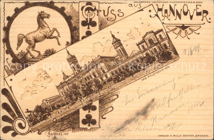 HANNOVER  CITY Sachsenross Polytechnikum Holzbrand Imitations Karte