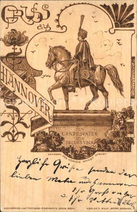 HANNOVER  CITY Ernst August Denkmal Reiterstandbild Holzbrand Imitation