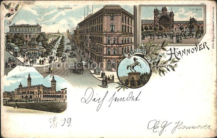 HANNOVER  CITY Georgstrasse Hoftheater Tivoli Garten Welfenschloss Litho Reichsp