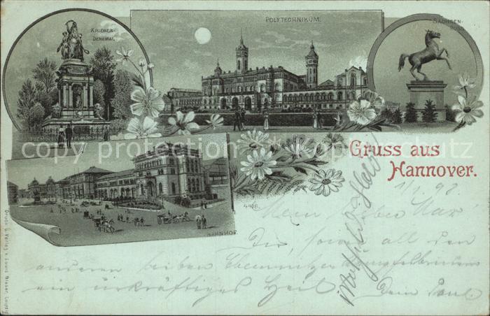 HANNOVER  CITY Kriegerdenkmal Polytechnikum im Mondschein Sachsenross Bahnhof Re
