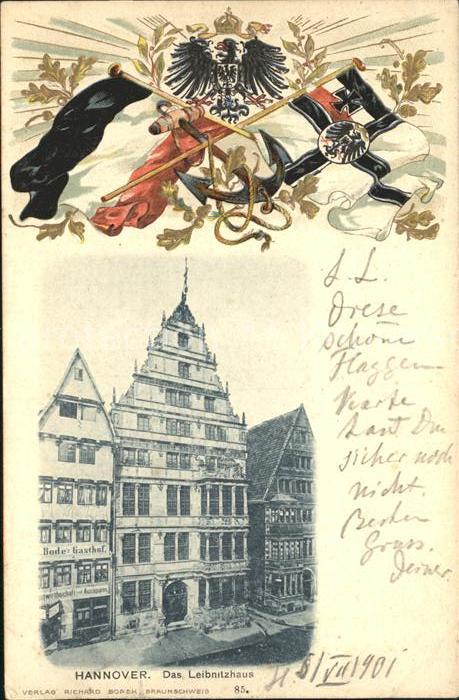 HANNOVER  CITY Leibnitzhaus Wappen Fahnen Anker Bahnpost