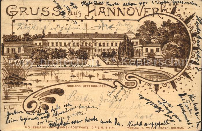 Herrenhausen Hannover Schloss Teich Holzbrand Imitation