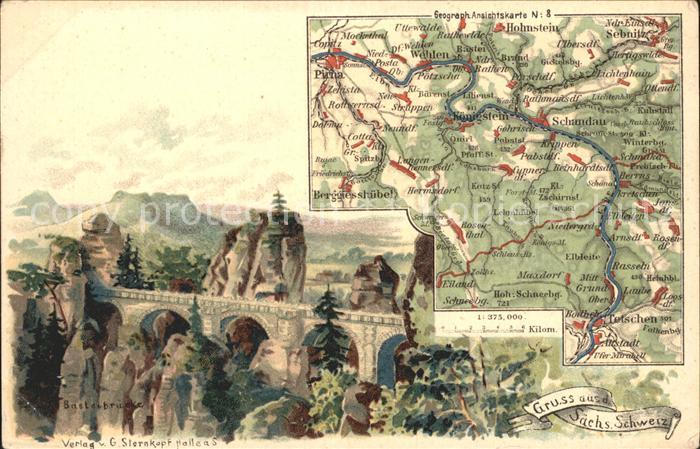 Saechsische Schweiz Basteibruecke Landkarte