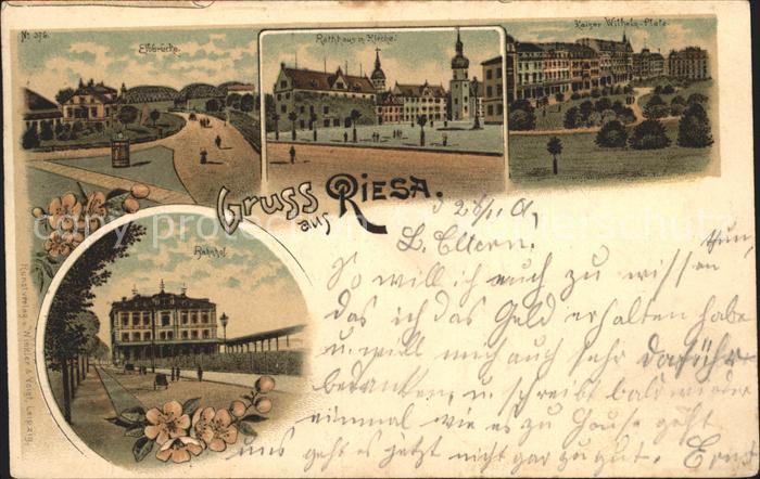 Riesa Sachsen Elbbruecke Rathhaus Kirche Kaiser Wilhelm Platz Bahnhof