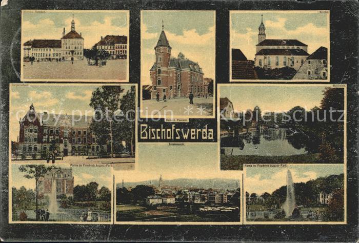 Bischofswerda Markt Rathaus Buergerschule Kaiserl Postamt Kirche Muehlteich Frie