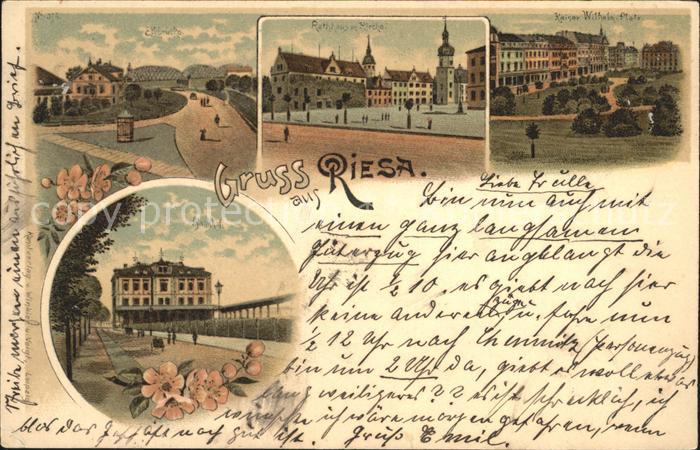 Riesa Sachsen Elbbruecke Rathhaus Kirche Kaiser Wilhelm Platz Bahnhof