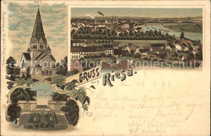 Riesa Sachsen Neue Kirche Freitreppe im Stadtpark Stadtblick