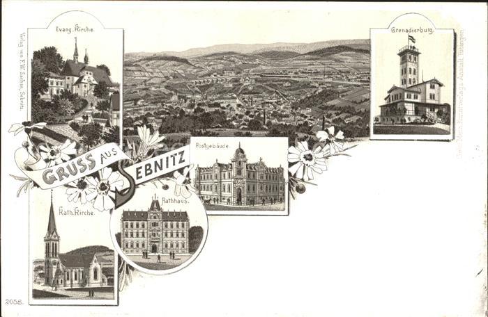 Sebnitz Ev und Kath Kirchen Rathhaus Postgebaeude Grenadierburg