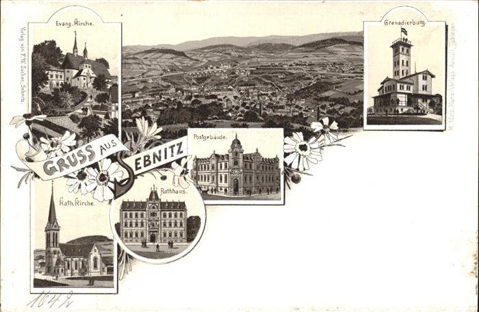 Sebnitz Ev und kath Kirche Rathaus Postgebaeude Grenadierburg