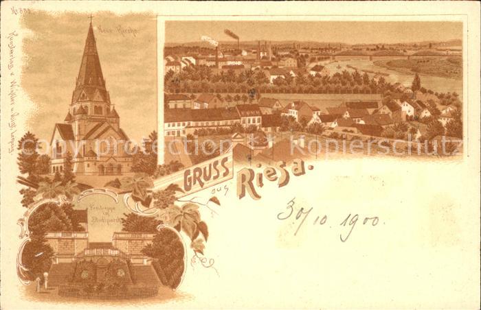 Riesa Sachsen Neue Kirche Freitreppe im Park Stadtblick