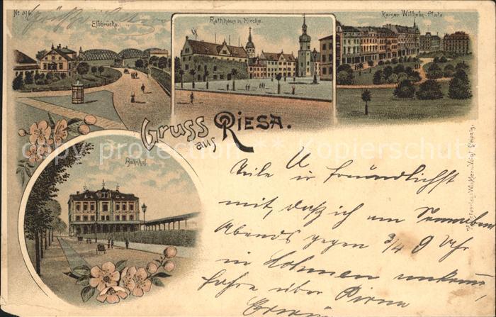 Riesa Sachsen Elbbruecke Rathhaus Kirche Kaiser Wilhelm Platz Bahnhof
