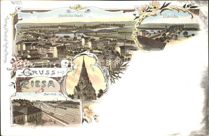 Riesa Sachsen Stadtblick Elbbruecke Trinitatis Kirche Bahnhof