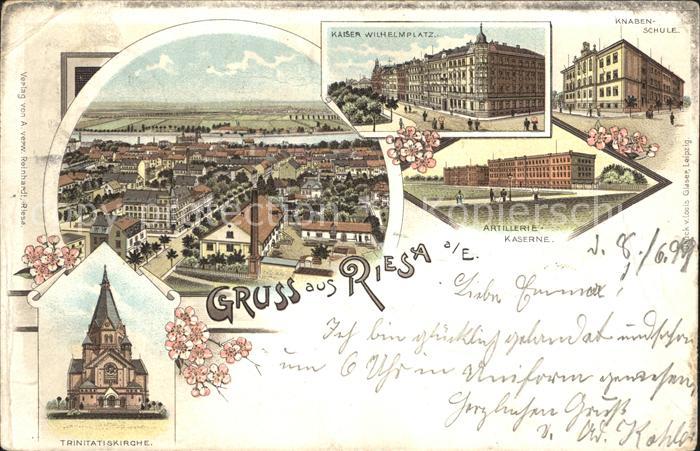 Riesa Sachsen Panorama Trinitatiskirche Kaiser Wilhelm Platz Knabenschule Artill