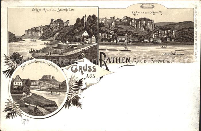 Rathen Saechsische Schweiz Basteifelsen Erbgericht Elbepartie Blick zum Lilienst