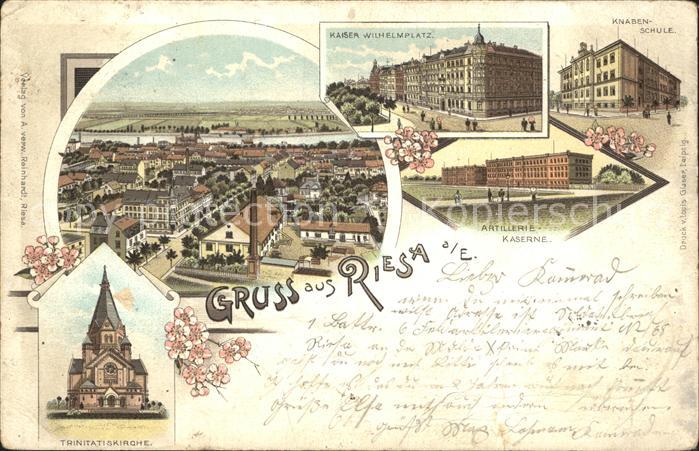 Riesa Sachsen Panorama Trinitatiskirche Kaiser Wilhelm Platz Knabenschule Artill