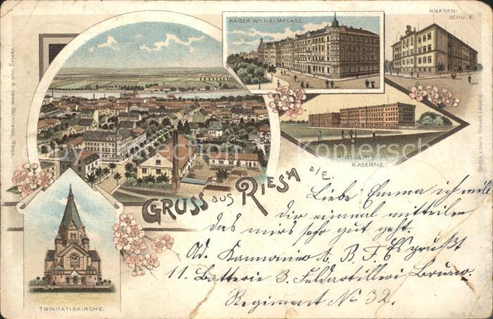 Riesa Sachsen Panorama Trinitatiskirche Kaiser Wilhelm Platz Knabenschule Artill