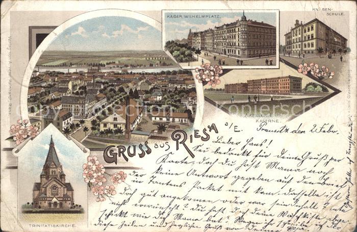 Riesa Sachsen Panorama Trinitatiskirche Kaiser Wilhelm Platz Knabenschule Artill