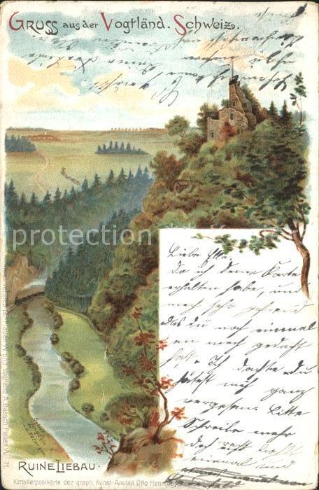 Poehl Vogtland Ruine Liebau Kuenstlerkarte