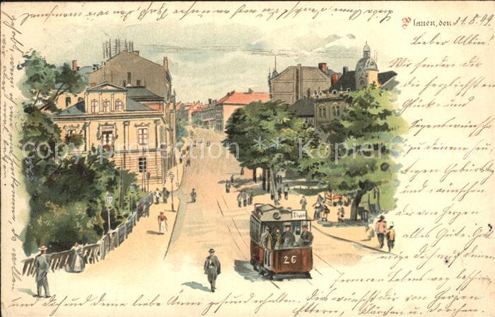 Plauen Vogtland Ortsblick mit Strassenbahn