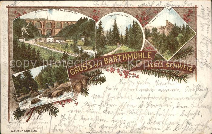 Barthmuehle Elsterthalbruecke mit Barthmuehle Triebtal Pyramidenwiese Ruine Lieb