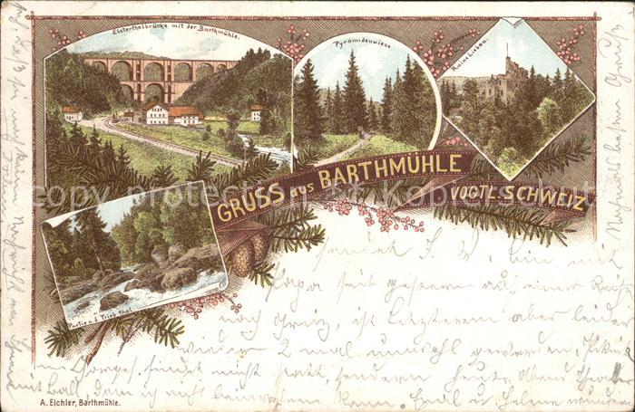 Barthmuehle Elsterthalbruecke mit Barthmuehle Triebtal Pyramidenwiese Ruine Lieb