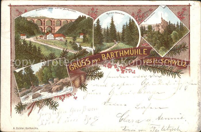 Vogtlaendische Schweiz Elsterthalbruecke mit Barthmuehle Triebtal Pyramidenwiese