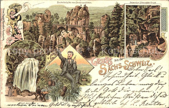 Saechsische Schweiz Basteibruecke Ferdinandstein Felsenthor Uttewalder Grund Ams