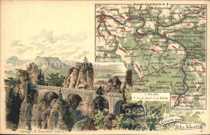 Saechsische Schweiz Landkarte Basteibruecke