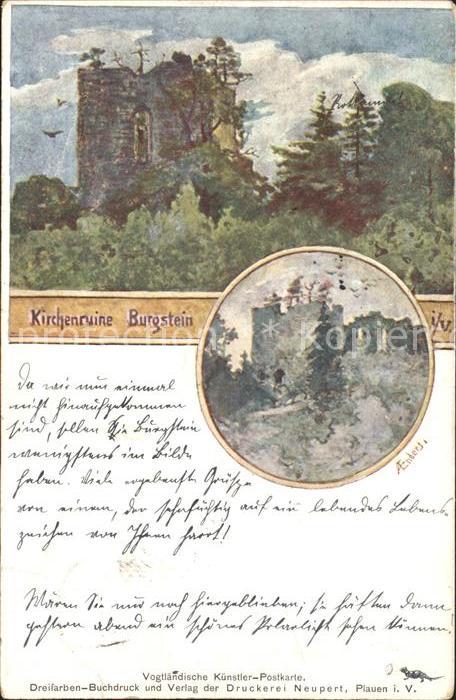 Burgstein Plauen Kirchenruine Deutsche Reichspost Kuenstlerkarte