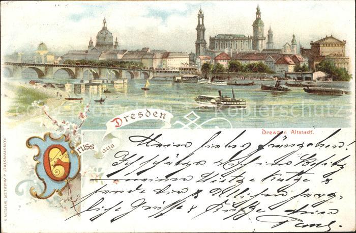 DRESDEN Elbe Altstadt Elbebruecke Reichspost Litho