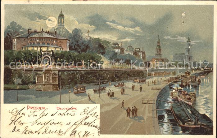 DRESDEN Elbe Belvedere im Mondschein Kuenstlerkarte
