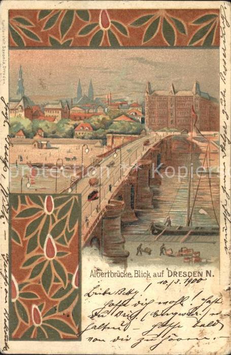 DRESDEN Elbe Albertbruecke Altstadt Litho