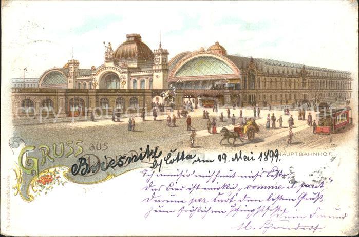 DRESDEN Elbe Hauptbahnhof Strassenbahn Litho Reichspost