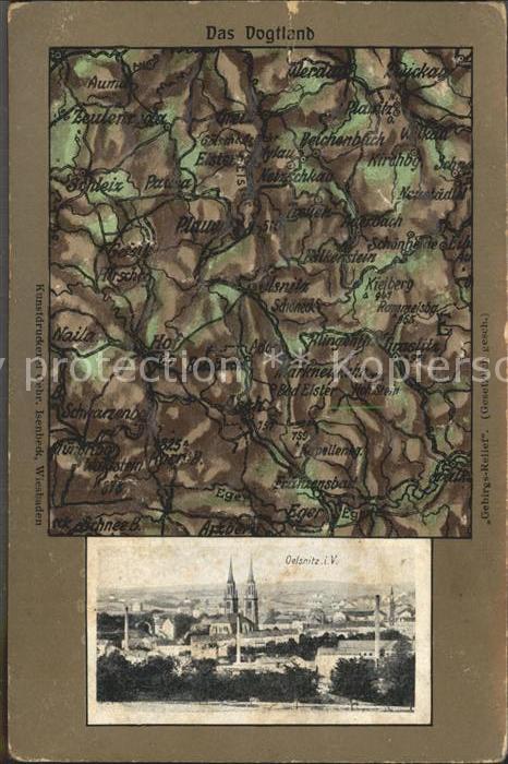 Oelsnitz Vogtland Ortsansicht mit Kirche Landkarte Umgebung