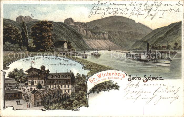 Schandau Bad Hotel Restaurant Grosser Winterberg Elbe Dampfer Litho