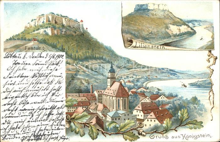 Koenigstein Saechsische Schweiz mit Festung Lilienstein Elbsandsteingebirge Kuen