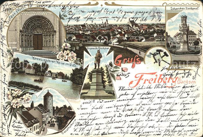 Freiberg Sachsen Pforte Dom Kreuzteich Kreuzmuehle Donatsturm Schwedendenkmal Bi