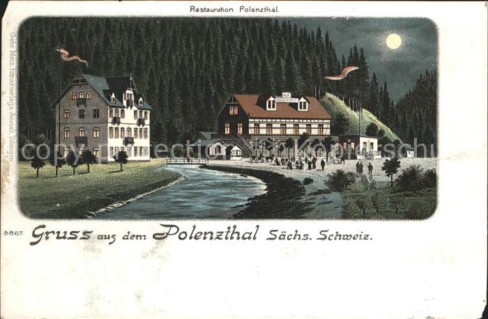 Polenztal Restauration im Mondschein Reichspost Litho
