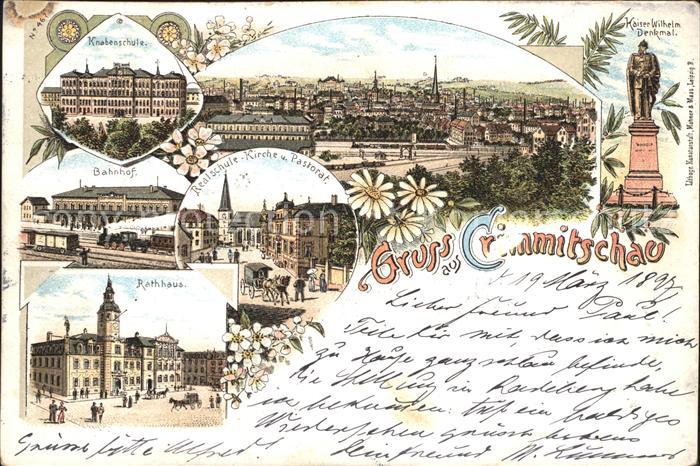 Crimmitschau Knabenschule Bahnhof Rathaus Realschule Kirche Pastorat Kaiser Wilh