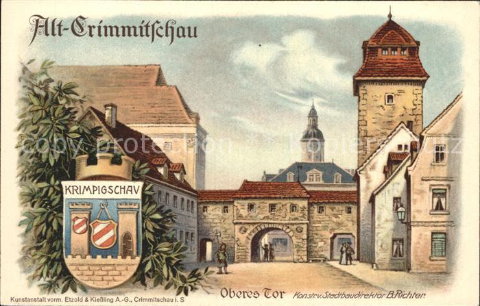 Alt Crimmitschau Oberes Tor Wappen Kuenstlerkarte Offizielle Postkarte Stadtrech