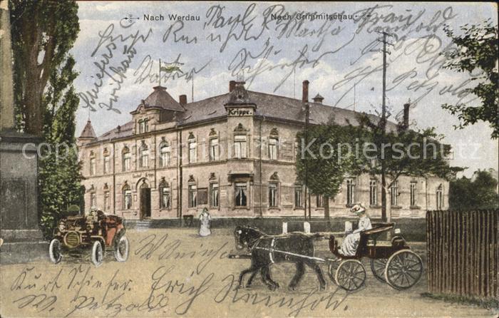 Crimmitschau Gasthof zur Krippe Pferdekutsche Automobil