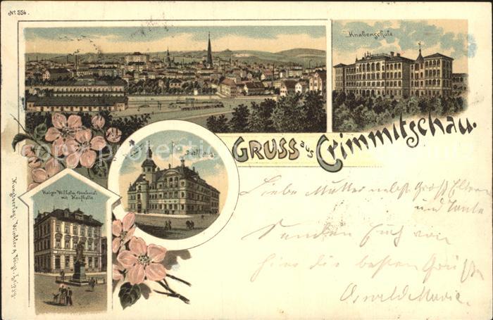 Crimmitschau Gesamtansicht Knabenschule Rathaus Kaiser Wilhelm Denkmal Kaufhalle