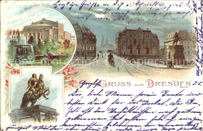 DRESDEN Elbe Neustaedter Hoftheater Hauptwache Denkmal Kurfuerst August der Star