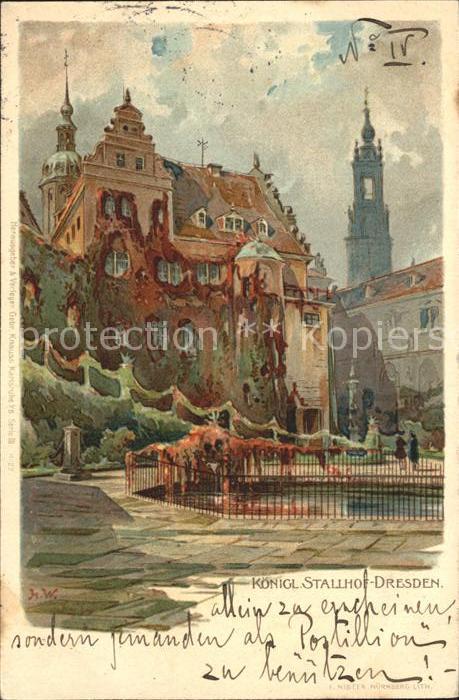 DRESDEN Elbe Koeniglicher Stallhof Kuenstlerkarte Reichspost Kuenstlerkarte