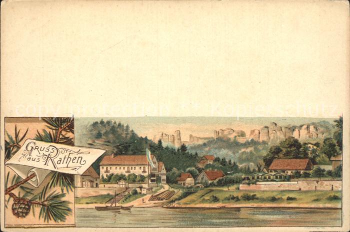 Rathen Saechsische Schweiz Partie an der Elbe Elbsandsteingebirge Kiefern Reichs