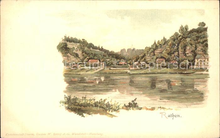 Rathen Saechsische Schweiz Uferpartie an der Elbe Reichspost Kuenstlerkarte