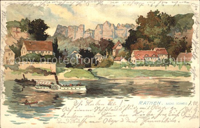 Rathen Saechsische Schweiz Elbe Dampfer Elbsandsteingebirge Kuenstlerkarte