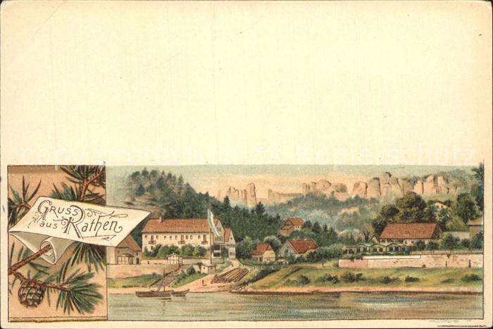 Rathen Saechsische Schweiz Partie an der Elbe Elbsandsteingebirge Kiefern Reichs