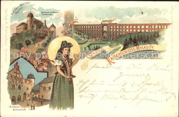 Mylau Goeltzschtalbruecke Kaiserschloss Schlosshof Trachten Reichspost